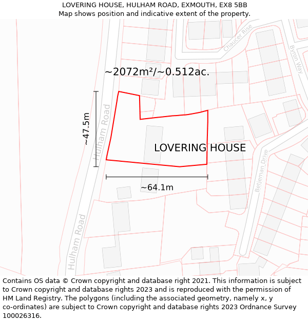 LOVERING HOUSE, HULHAM ROAD, EXMOUTH, EX8 5BB: Plot and title map