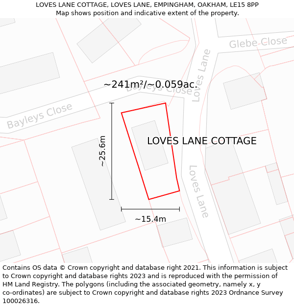 LOVES LANE COTTAGE, LOVES LANE, EMPINGHAM, OAKHAM, LE15 8PP: Plot and title map