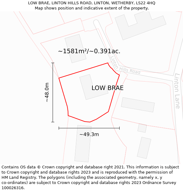 LOW BRAE, LINTON HILLS ROAD, LINTON, WETHERBY, LS22 4HQ: Plot and title map