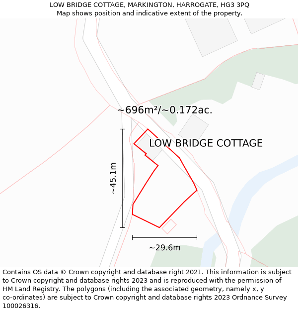 LOW BRIDGE COTTAGE, MARKINGTON, HARROGATE, HG3 3PQ: Plot and title map