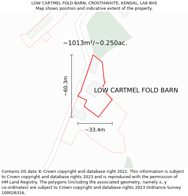 LOW CARTMEL FOLD BARN, CROSTHWAITE, KENDAL, LA8 8HS: Plot and title map