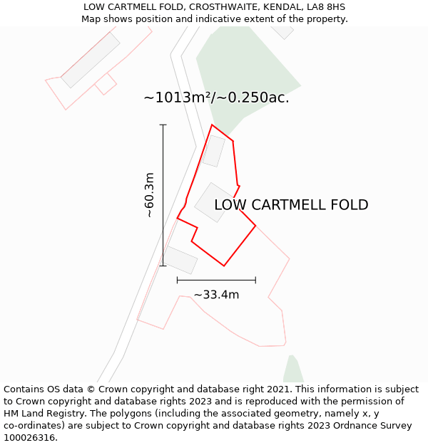 LOW CARTMELL FOLD, CROSTHWAITE, KENDAL, LA8 8HS: Plot and title map