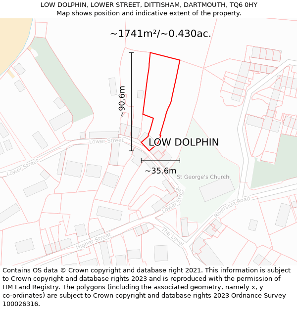 LOW DOLPHIN, LOWER STREET, DITTISHAM, DARTMOUTH, TQ6 0HY: Plot and title map