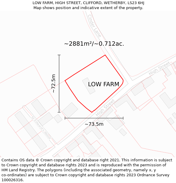 LOW FARM, HIGH STREET, CLIFFORD, WETHERBY, LS23 6HJ: Plot and title map
