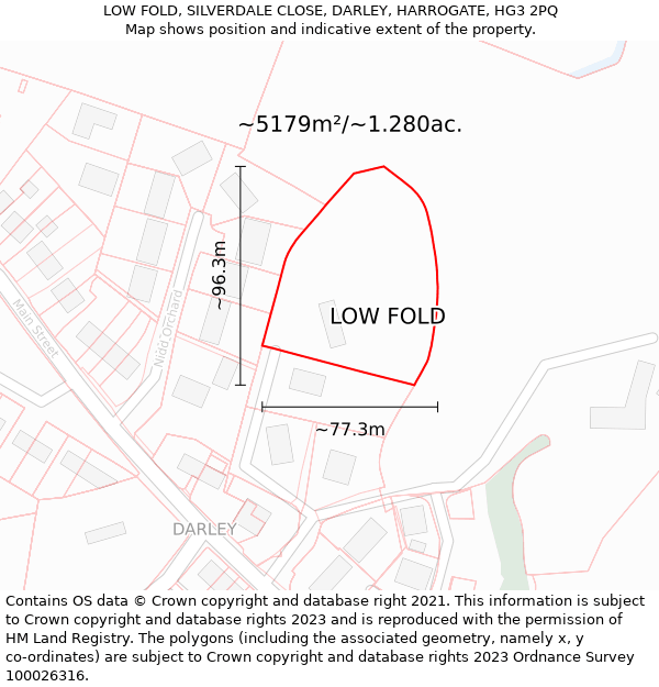 LOW FOLD, SILVERDALE CLOSE, DARLEY, HARROGATE, HG3 2PQ: Plot and title map