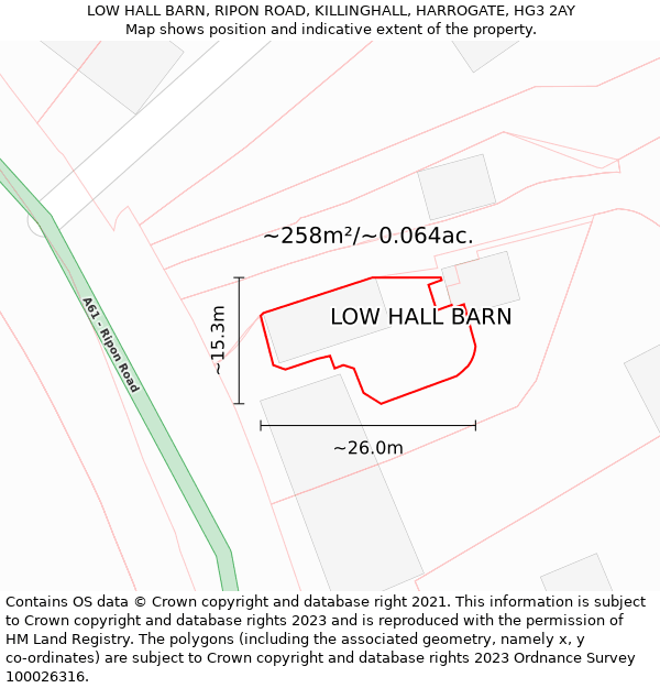 LOW HALL BARN, RIPON ROAD, KILLINGHALL, HARROGATE, HG3 2AY: Plot and title map