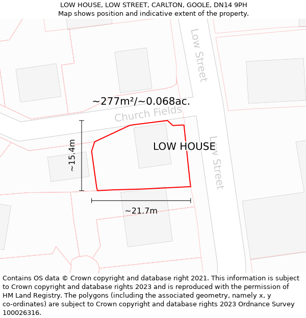 LOW HOUSE, LOW STREET, CARLTON, GOOLE, DN14 9PH: Plot and title map