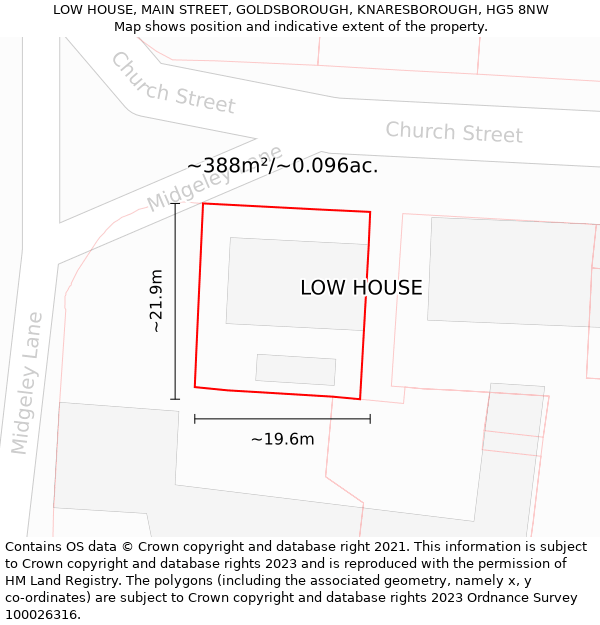 LOW HOUSE, MAIN STREET, GOLDSBOROUGH, KNARESBOROUGH, HG5 8NW: Plot and title map