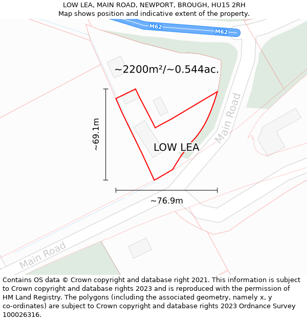 LOW LEA, MAIN ROAD, NEWPORT, BROUGH, HU15 2RH: Plot and title map