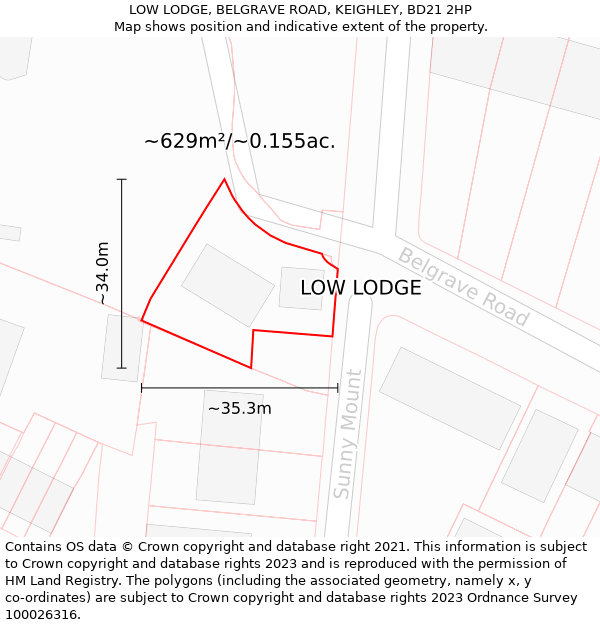 LOW LODGE, BELGRAVE ROAD, KEIGHLEY, BD21 2HP: Plot and title map