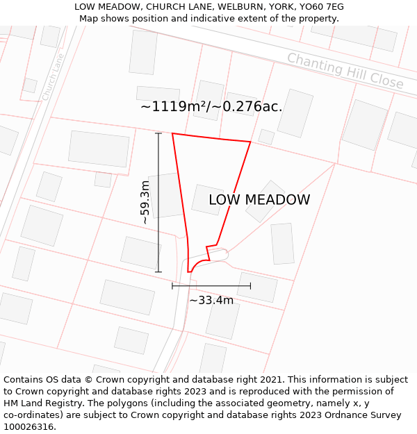 LOW MEADOW, CHURCH LANE, WELBURN, YORK, YO60 7EG: Plot and title map