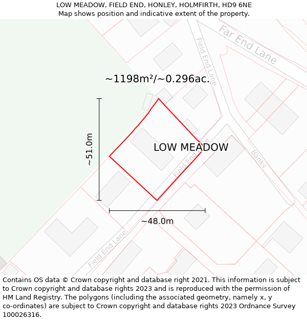 LOW MEADOW, FIELD END, HONLEY, HOLMFIRTH, HD9 6NE: Plot and title map