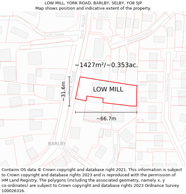 LOW MILL, YORK ROAD, BARLBY, SELBY, YO8 5JP: Plot and title map
