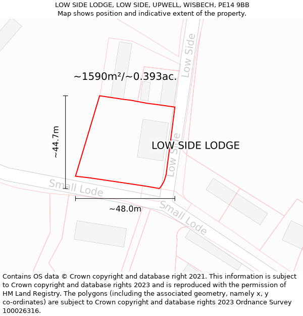 LOW SIDE LODGE, LOW SIDE, UPWELL, WISBECH, PE14 9BB: Plot and title map