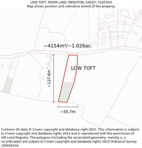 LOW TOFT, MOOR LANE, MENSTON, ILKLEY, LS29 6AS: Plot and title map