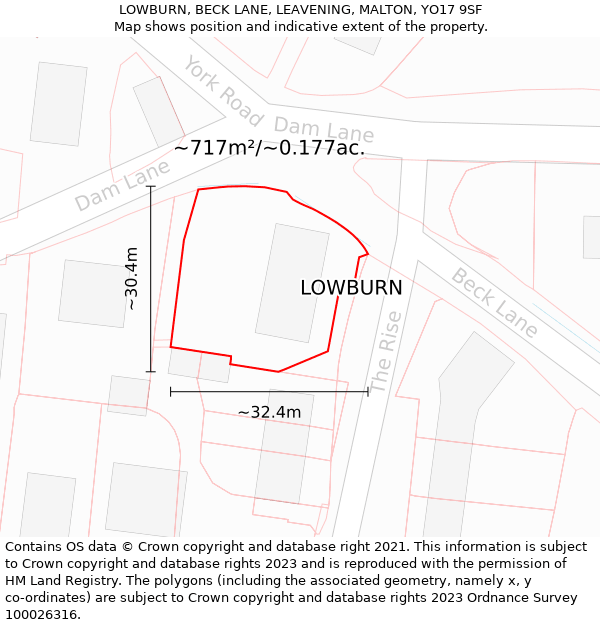 LOWBURN, BECK LANE, LEAVENING, MALTON, YO17 9SF: Plot and title map