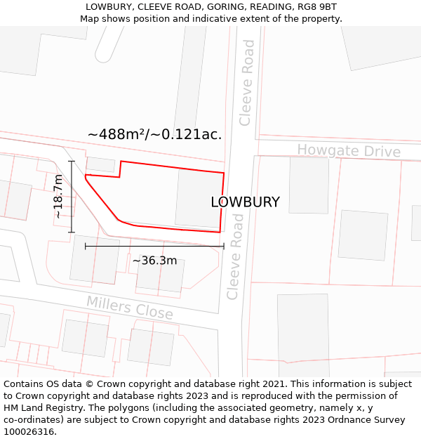 LOWBURY, CLEEVE ROAD, GORING, READING, RG8 9BT: Plot and title map