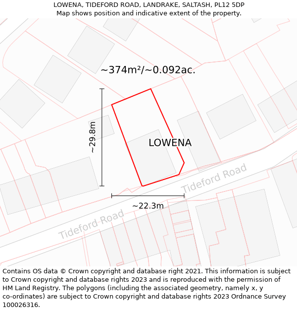 LOWENA, TIDEFORD ROAD, LANDRAKE, SALTASH, PL12 5DP: Plot and title map