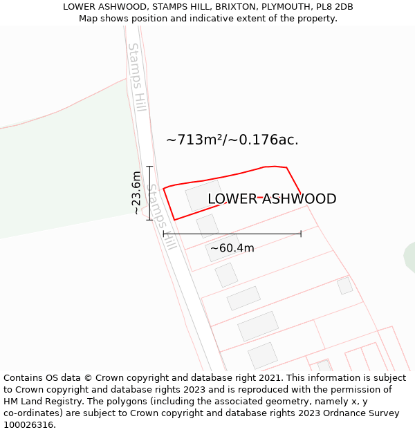 LOWER ASHWOOD, STAMPS HILL, BRIXTON, PLYMOUTH, PL8 2DB: Plot and title map