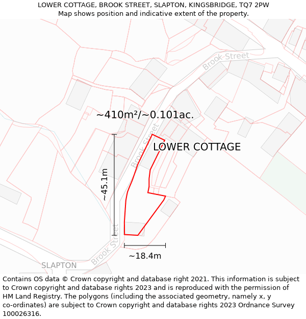 LOWER COTTAGE, BROOK STREET, SLAPTON, KINGSBRIDGE, TQ7 2PW: Plot and title map