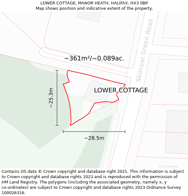 LOWER COTTAGE, MANOR HEATH, HALIFAX, HX3 0BP: Plot and title map