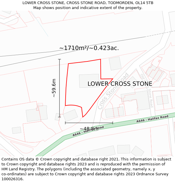 LOWER CROSS STONE, CROSS STONE ROAD, TODMORDEN, OL14 5TB: Plot and title map