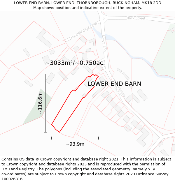 LOWER END BARN, LOWER END, THORNBOROUGH, BUCKINGHAM, MK18 2DD: Plot and title map