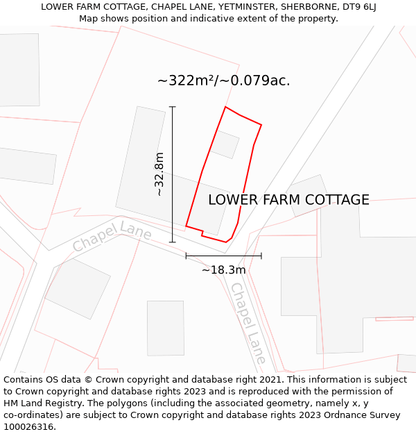 LOWER FARM COTTAGE, CHAPEL LANE, YETMINSTER, SHERBORNE, DT9 6LJ: Plot and title map