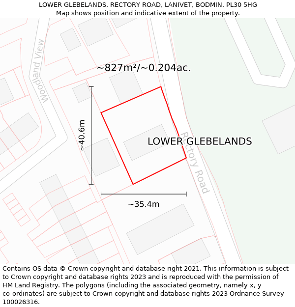 LOWER GLEBELANDS, RECTORY ROAD, LANIVET, BODMIN, PL30 5HG: Plot and title map