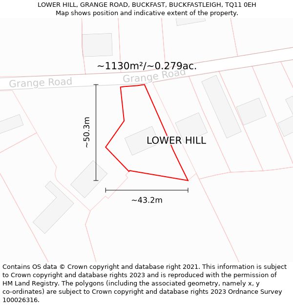 LOWER HILL, GRANGE ROAD, BUCKFAST, BUCKFASTLEIGH, TQ11 0EH: Plot and title map