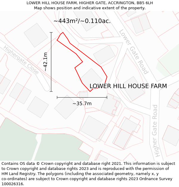 LOWER HILL HOUSE FARM, HIGHER GATE, ACCRINGTON, BB5 6LH: Plot and title map