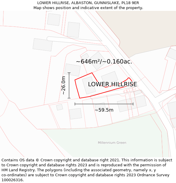 LOWER HILLRISE, ALBASTON, GUNNISLAKE, PL18 9ER: Plot and title map