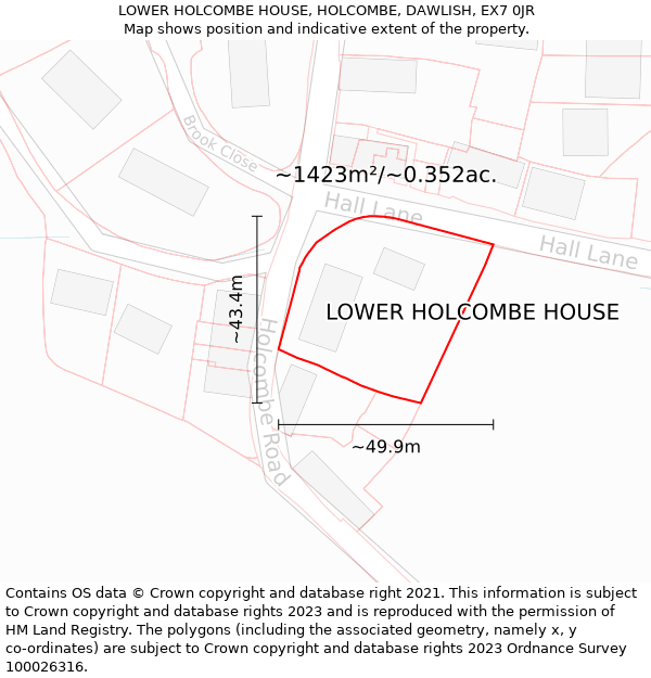 LOWER HOLCOMBE HOUSE, HOLCOMBE, DAWLISH, EX7 0JR: Plot and title map