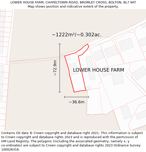 LOWER HOUSE FARM, CHAPELTOWN ROAD, BROMLEY CROSS, BOLTON, BL7 9AT: Plot and title map