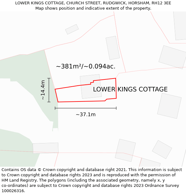 LOWER KINGS COTTAGE, CHURCH STREET, RUDGWICK, HORSHAM, RH12 3EE: Plot and title map