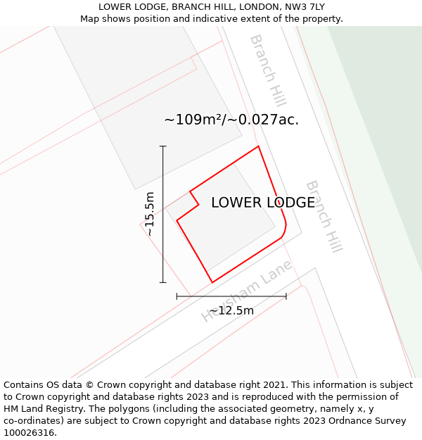 LOWER LODGE, BRANCH HILL, LONDON, NW3 7LY: Plot and title map