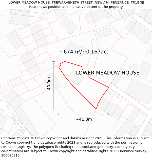 LOWER MEADOW HOUSE, TREWARVENETH STREET, NEWLYN, PENZANCE, TR18 5JJ: Plot and title map
