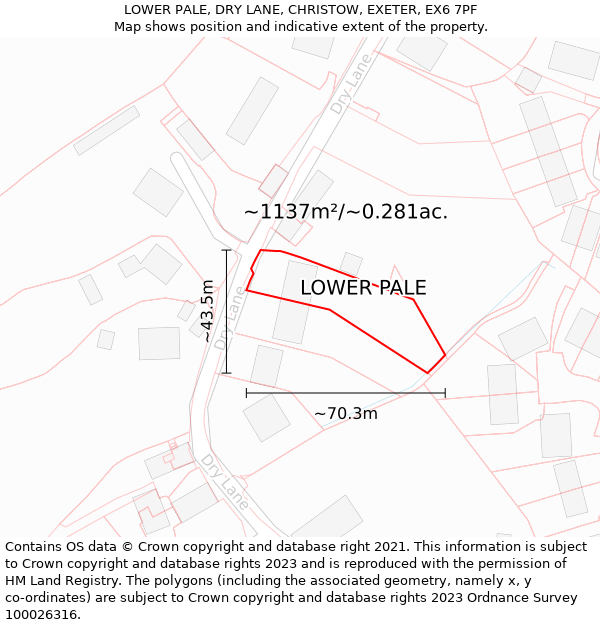 LOWER PALE, DRY LANE, CHRISTOW, EXETER, EX6 7PF: Plot and title map