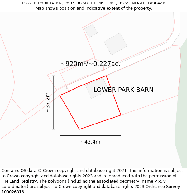 LOWER PARK BARN, PARK ROAD, HELMSHORE, ROSSENDALE, BB4 4AR: Plot and title map