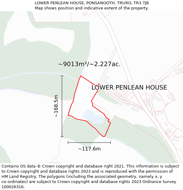 LOWER PENLEAN HOUSE, PONSANOOTH, TRURO, TR3 7JB: Plot and title map