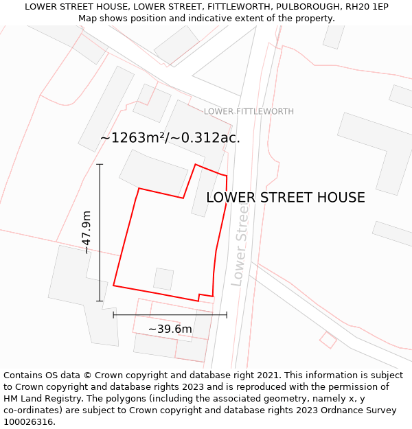 LOWER STREET HOUSE, LOWER STREET, FITTLEWORTH, PULBOROUGH, RH20 1EP: Plot and title map