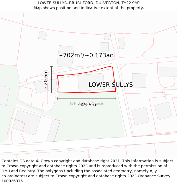 LOWER SULLYS, BRUSHFORD, DULVERTON, TA22 9AP: Plot and title map