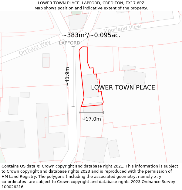 LOWER TOWN PLACE, LAPFORD, CREDITON, EX17 6PZ: Plot and title map