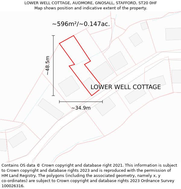 LOWER WELL COTTAGE, AUDMORE, GNOSALL, STAFFORD, ST20 0HF: Plot and title map