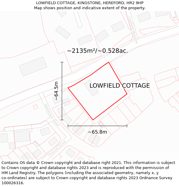 LOWFIELD COTTAGE, KINGSTONE, HEREFORD, HR2 9HP: Plot and title map