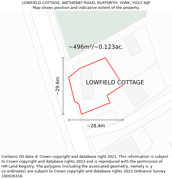 LOWFIELD COTTAGE, WETHERBY ROAD, RUFFORTH, YORK, YO23 3QF: Plot and title map