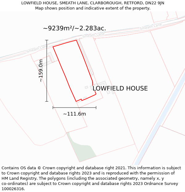 LOWFIELD HOUSE, SMEATH LANE, CLARBOROUGH, RETFORD, DN22 9JN: Plot and title map