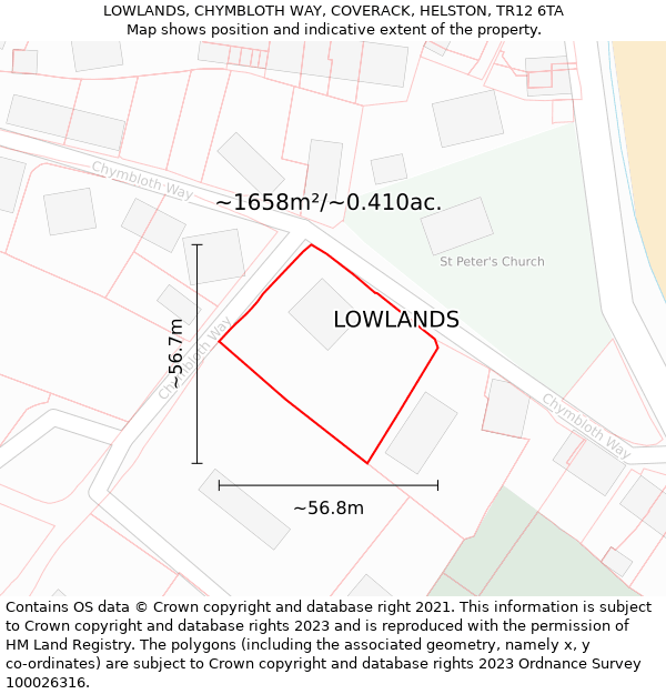 LOWLANDS, CHYMBLOTH WAY, COVERACK, HELSTON, TR12 6TA: Plot and title map