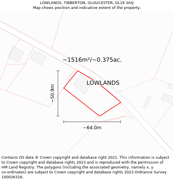 LOWLANDS, TIBBERTON, GLOUCESTER, GL19 3AQ: Plot and title map