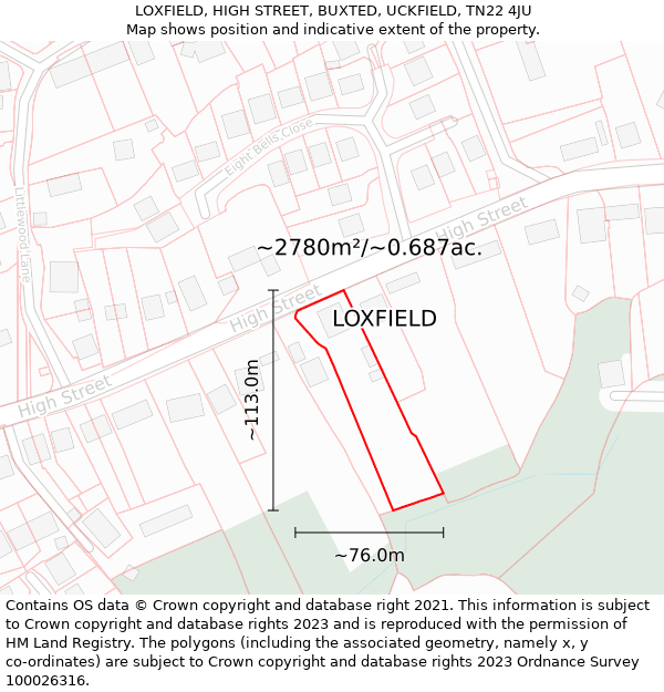 LOXFIELD, HIGH STREET, BUXTED, UCKFIELD, TN22 4JU: Plot and title map